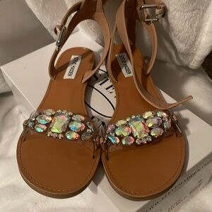 Steve Madden Tan Sandals with Iridescent Gems